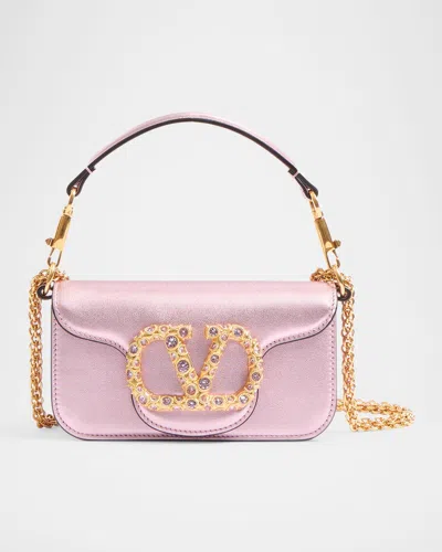 Valentino Garavani Loco Small Metallic Leather Crossbody Bag In Old Rose Violet