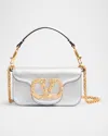 Valentino Garavani Loco Small Metallic Leather Crossbody Bag In Silver Crystal