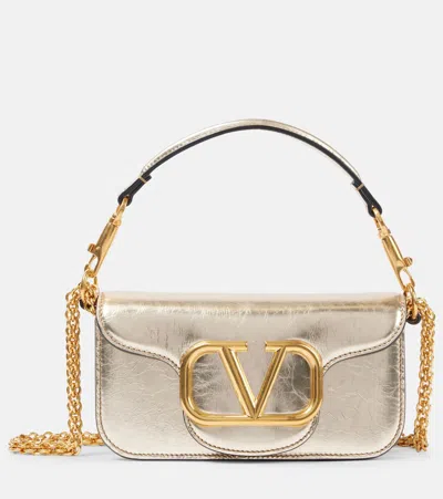 VALENTINO GARAVANI LOCÒ SMALL METALLIC LEATHER SHOULDER BAG
