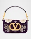 Valentino Loco Small Peonies Beaded Velvet Shoulder Bag