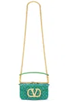 Valentino Loco Small Crystal Shoulder Bag In Light Turquoise & Emerald