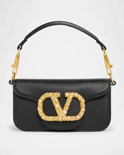 Valentino Garavani Loco Studded Vlogo Small Leather Shoulder Bag In Black