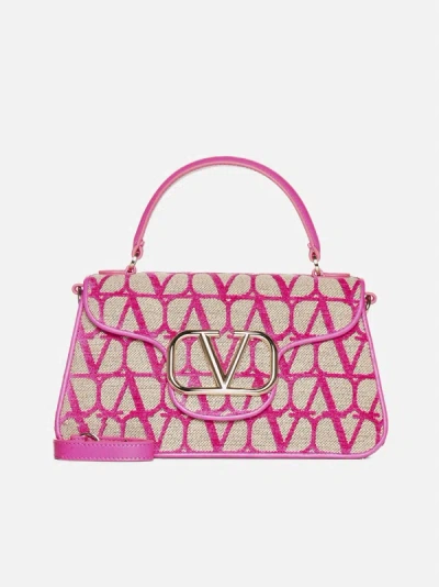 Valentino Garavani Toile Iconographe Shoulder Bag In Natural,pink Pp