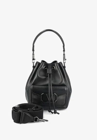 Valentino Garavani Locò Vlogo Bucket Bag In Calf Leather In Black