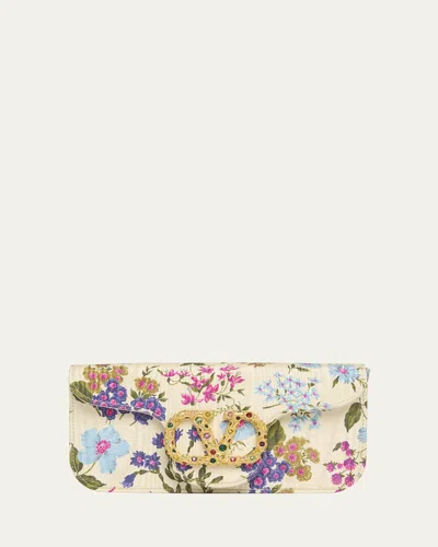 Valentino Garavani Loco Vlogo Moire Floral Satin Clutch Bag In White