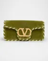 Valentino Garavani Loco Vlogo Velvet Clutch Bag In Green
