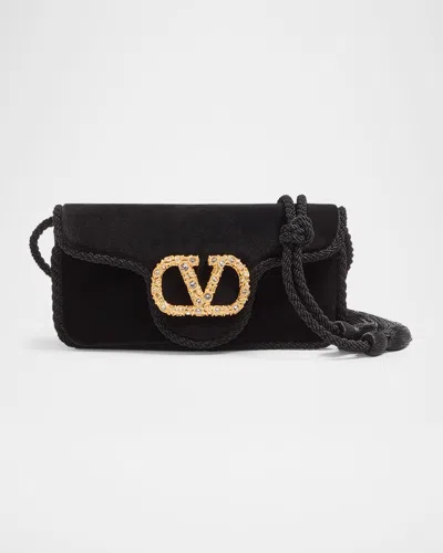 Valentino Garavani Loco Vlogo Velvet Clutch Bag In Black