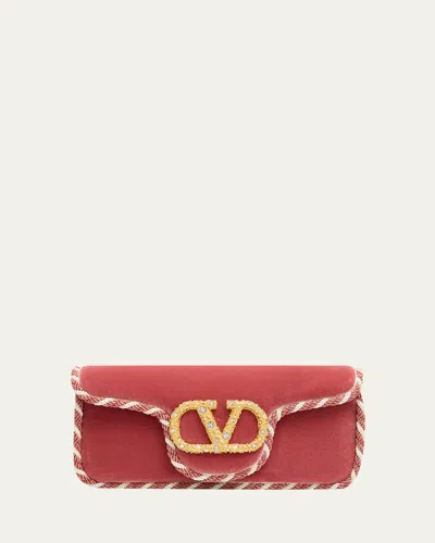 Valentino Garavani Loco Vlogo Velvet Clutch Bag In Green
