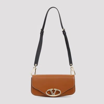 Valentino Garavani Logo 1 Small Shoulder Bag In Naturale Tan Nero