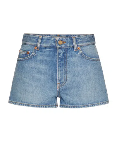 Valentino Logo-appliqué Denim Shorts In Blue