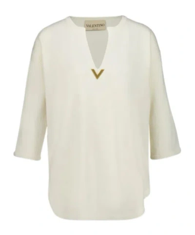 Valentino Logo-appliqué Knitted Blouse In White