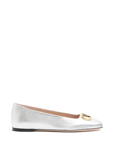 Valentino Garavani Vlogo Signature Ballerinas In Laminated Nappa-leather In Silver
