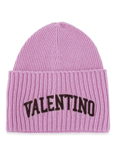 Valentino Garavani Logo Beanie In Pink & Purple