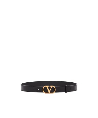Valentino Garavani Elegant Black Leather Belt With Gold Buckle 30 Mm