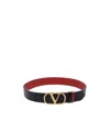 Valentino Adjustable Two-tone Reversible Belt With Gold-tone Buckle In Black