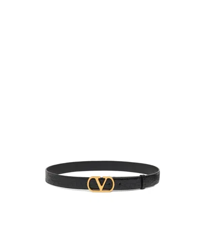 Valentino Garavani Elegant Black Leather Belt With Gold Buckle 30 Mm