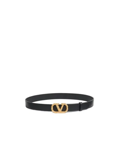 Valentino Garavani Logo Belt In Black/crystal