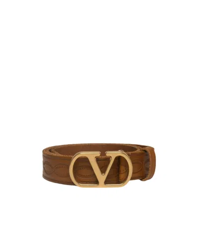 Valentino Garavani Logo Belt In Brown