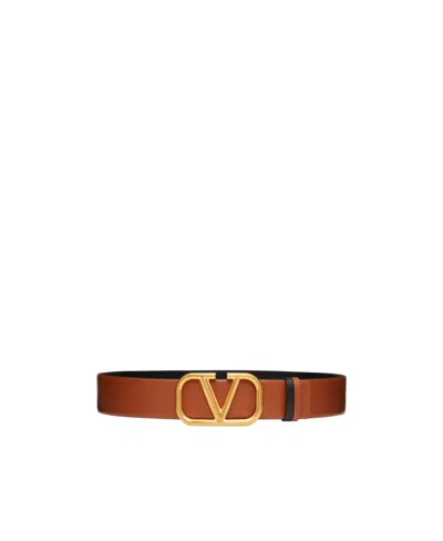 Valentino Garavani Reversible Vlogo Signature Belt In Polished Calfskin 30 Mm In Brown