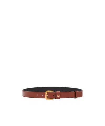 Valentino Garavani Logo Belt In Dark Caramel Color