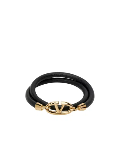 Valentino Garavani Black & Gold Double Leather Bracelet