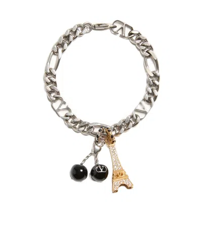 Valentino Garavani Logo Bracelet In Palladium