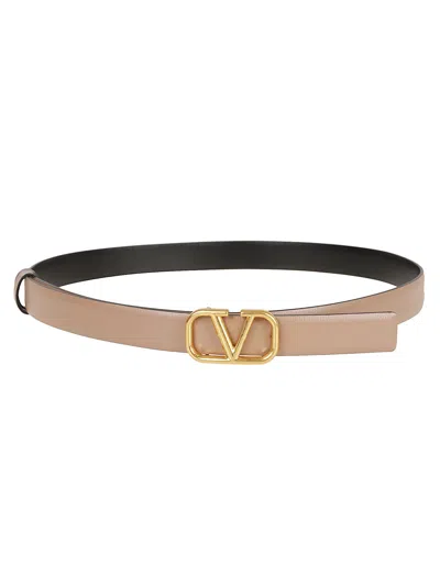 Valentino Garavani Logo Buckle Belt In Smokey Brown/black