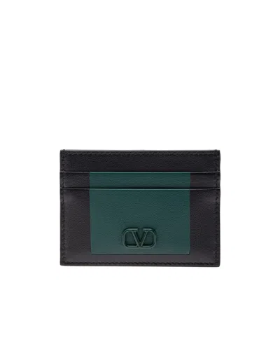 Valentino Garavani Logo Card Holder In Black/green