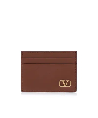 Valentino Garavani Logo Card Holder In Brown