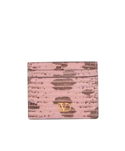 Valentino Garavani Logo Card Holder In Peach Roses