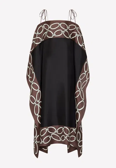 Valentino Logo Chain 1967 Off-shoulder Kaftan Dress In Multicolor