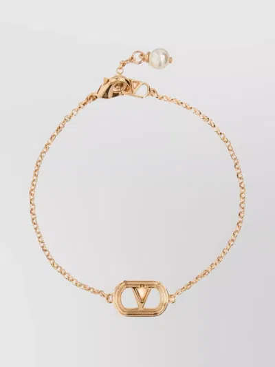 VALENTINO GARAVANI LOGO CHAIN BRACELET FAUX-PEARL ACCENT