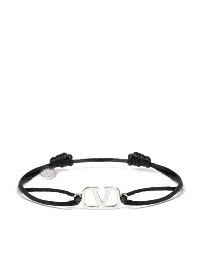 Valentino Garavani Logo Charm Bracelet In Black/silver