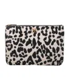 Valentino Vlogo Signature Medium Leopard-print Calf-hair Clutch In Black