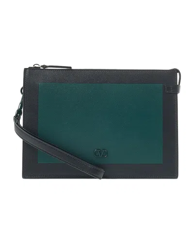 Valentino Garavani Logo Clutch In Green