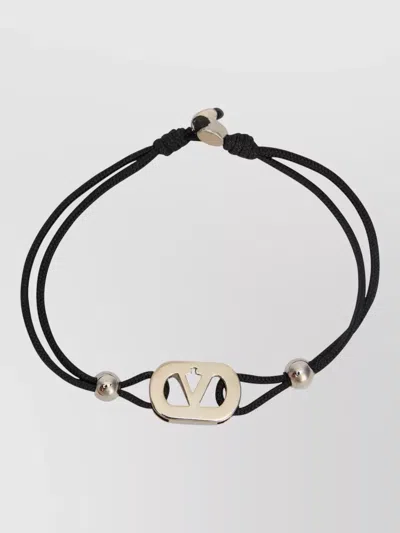 Valentino Garavani Logo Cord Bracelet Metallic Detail Beads In Black