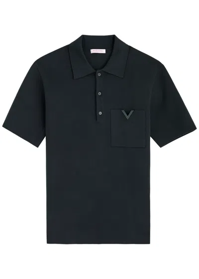 Valentino Logo Cotton-blend Polo Shirt In Navy