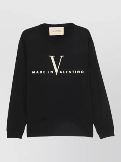 Valentino Logo Cotton Crew Neck Long Sleeve Sweater In Black