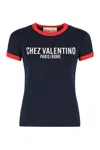 Valentino Crew Neck Cotton T-shirt With Contrast Trim In Multi