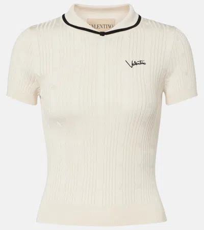 Valentino Cotton Blend Polo Shirt Ribbed Collar Sleeves In Animal Print