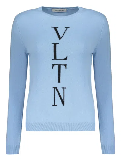 Valentino Logo Crew-neck Sweater In Blue