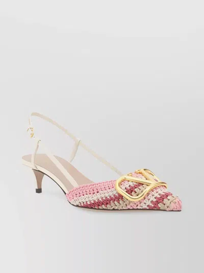Valentino Garavani Logo Crochet Woven Kitten Heel Pumps In Pink