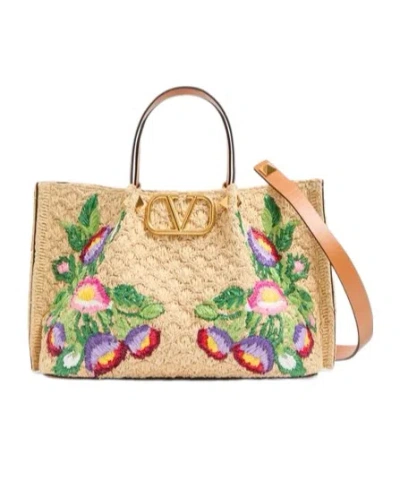 VALENTINO GARAVANI VALENTINO FLORAL EMBROIDERED MEDIUM TOP HANDLE BAG