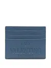 Valentino Logo-debossed Leather Cardholder In Blue