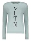Valentino Long Sleeve Crew-neck Sweater In Blue