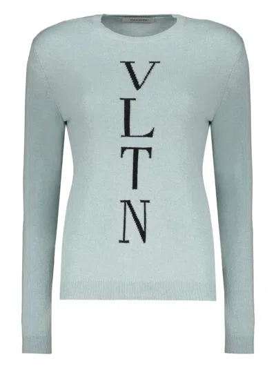 Valentino Logo-detail Crew-neck Sweater In Blue