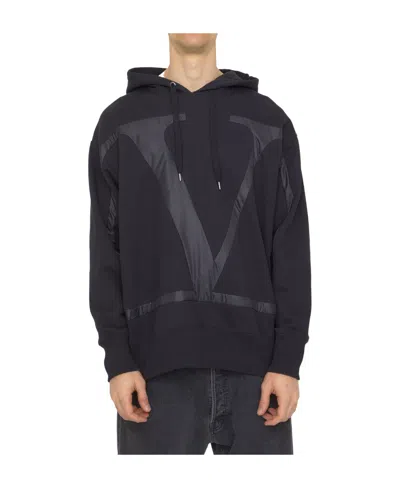 Valentino Logo-detail Drawstring Hoodie In Black