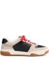 Valentino Sneakers Contrasting Panels Perforated Detailing Rubber Sole In Neutral