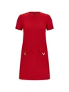 Valentino Womens Paris Pocket-front Short-sleeve Wool-blend Midi Dress In Red