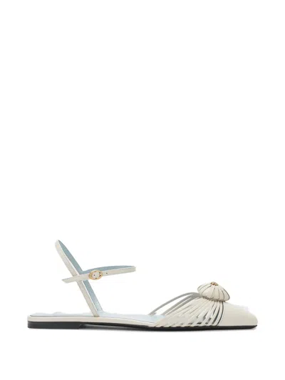Valentino Garavani Leather Royal Vlogo Metallic Leather Flat Sandals In White